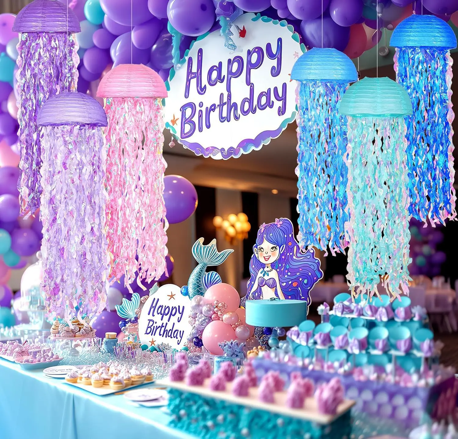 1/3/6pcs Colorful Jellyfish Hanging Lantern For Mermaid Theme Party Under The Sea Ocean Birthday Wedding Party Decorations view 6