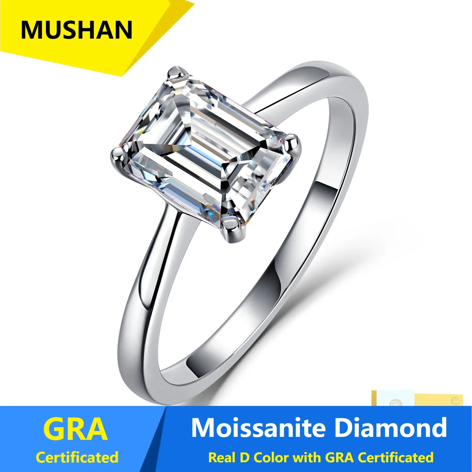 MUSHAN Luxury Jewelry 925 Sterling Silver Ring Band Women GRA Certificated Moissanite Diamond Emerald D Color Rings Fine Jewelry