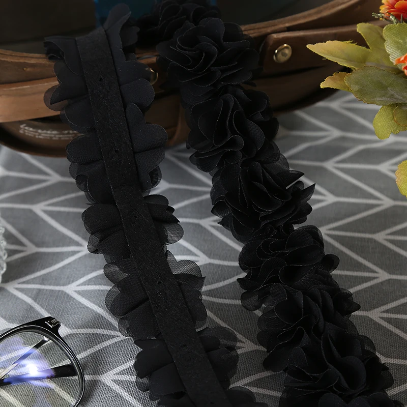 26 Blumen 14 Farben 3D Chiffon-Blumen DIY 5cm Breite Spitzenborte Spitzenband Dekoration Kleidungszubehör Ohne Stirnband – Detail 9