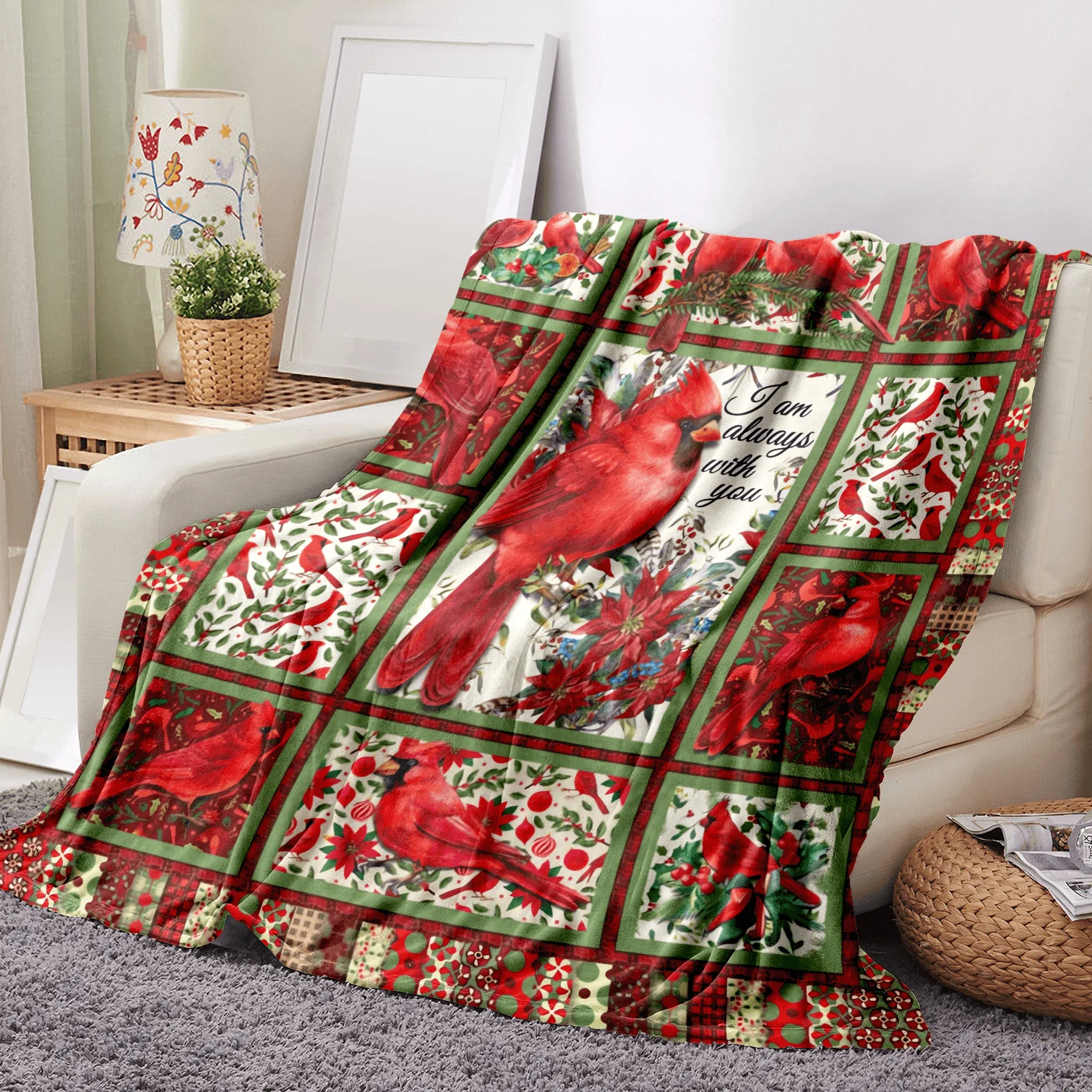 Cardinals Blanket Red Birds Throw Blanket Plush Blankets Bedding for Valentine's Day Christmas Day Soft Sofa Decor