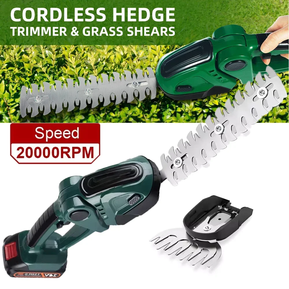 

2 in 1 Cordless Electric Hedge Trimmer 20000RPM Handheld Shrub Weeding Pruning Mower Grass Hedge Cutter Clippers Garden Tools