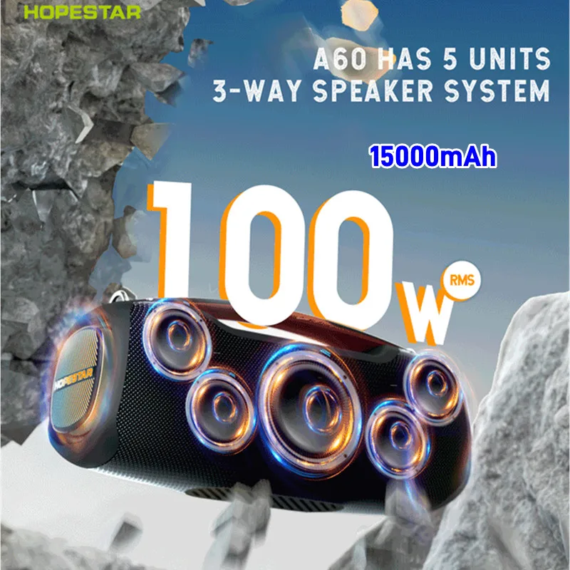 

HOPESTAR A60 100W Bass Column Wireless Bluetooth Speaker Portable Outdoor Boombox 3D Stereo Party Subwoofer with Microphone