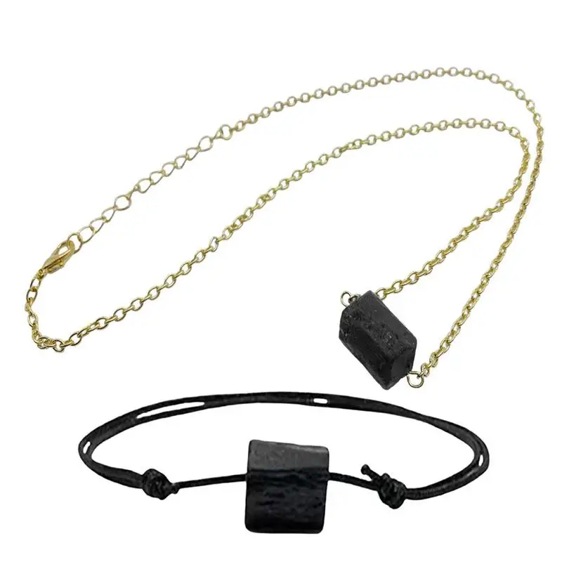 Black Tourmalines Crystal Necklace Rough Stone Healing Protection Necklace Natural Tourmalines Stones Clavicle Chain Pendant