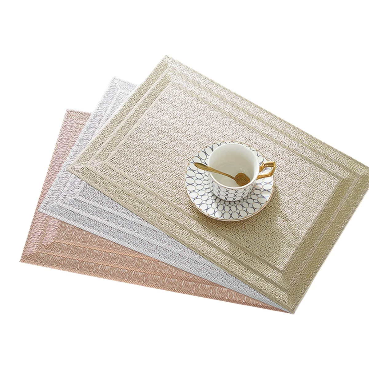 6Pcs Rectangular Woven Table Mat Slip 18x12 Inches Textured Scratch Proof PVC Table Mats, for Kitchen Home Decor