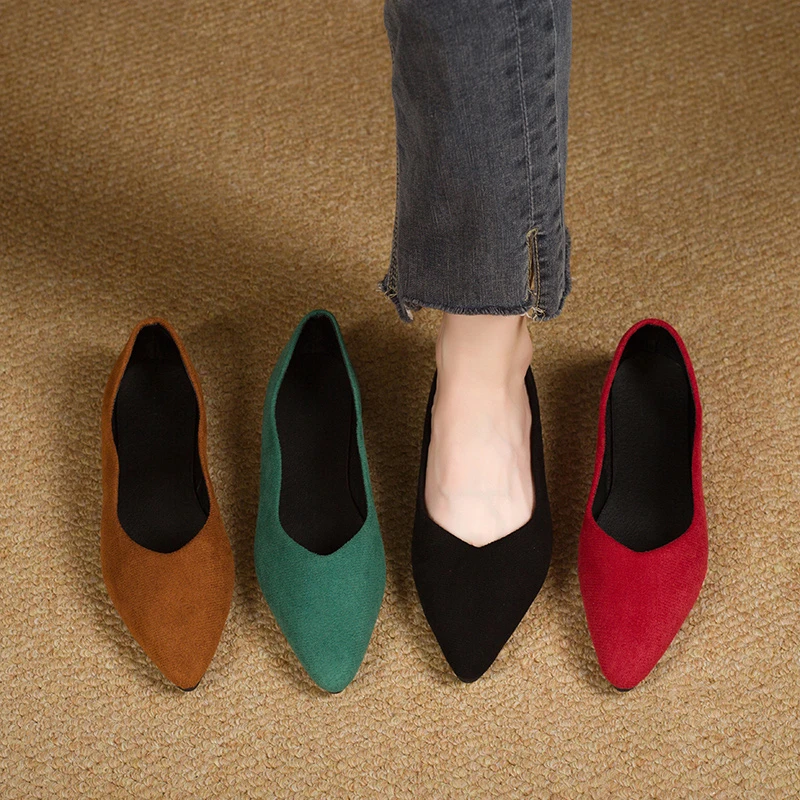 

Fashion New Pointed Soft Coat Solid Color Large Light Mouth Women's Suede Comfortable Flat Shoes Women's Zapatos De Mujer