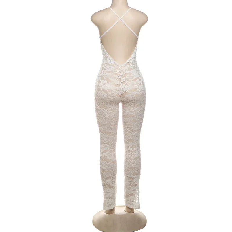 Women Sexy Cross Backless Jumpsuit  See Thorough v-Neck Sleeveless Summer Coquette Stretch Activity Workout Overalls view 6