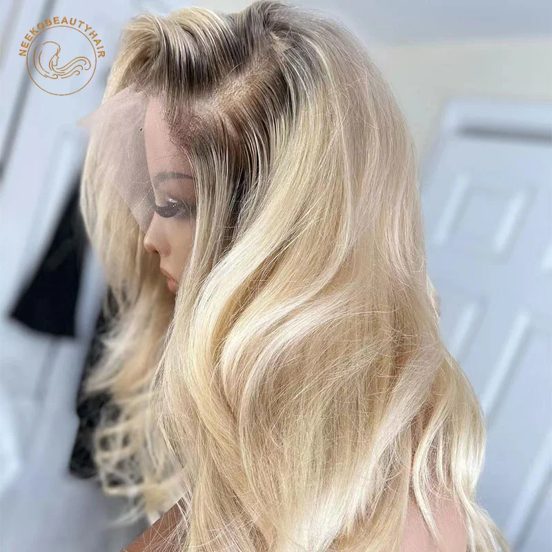 Kleur 4/613 Ombre Gekleurde Kant Frontale Pruiken Dark Root Blond Golvend 13X4 Lace Front Pruik 180% Dichtheid Gekleurde Menselijk Haar body Wave