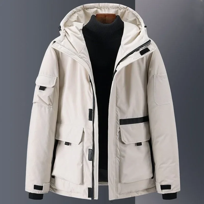 Jaket panjang longgar, jaket parka tebal hangat pria, jaket Down musim dingin pecinta hoodie, mantel Siswa