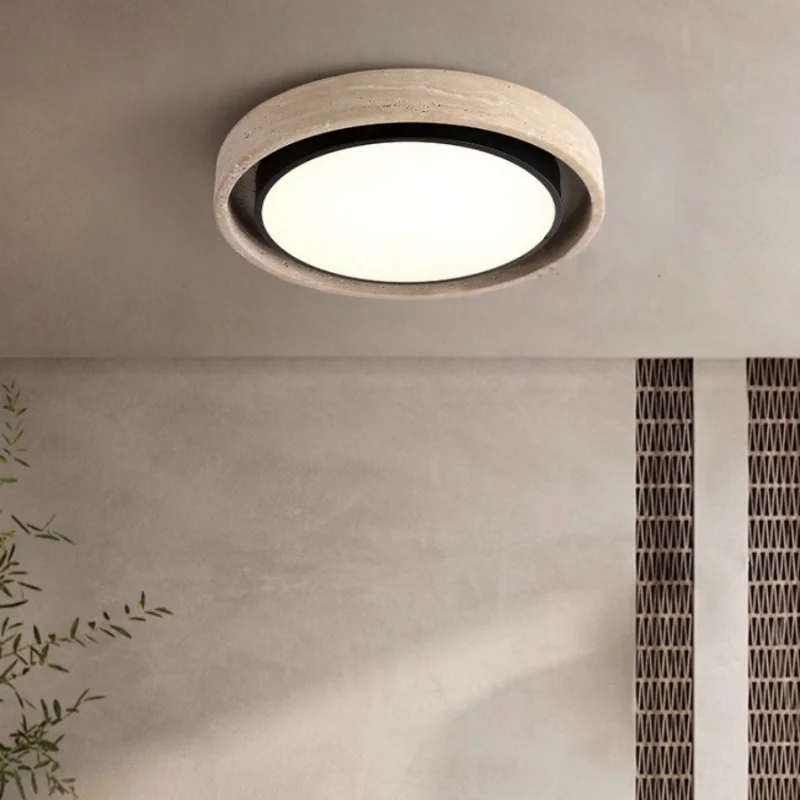

Nordic Modern Round Iron LED Ceiling Light Fixture Yellow Travertine Flush Mount Plafond Lamp for Dining Room Balcony Corridor