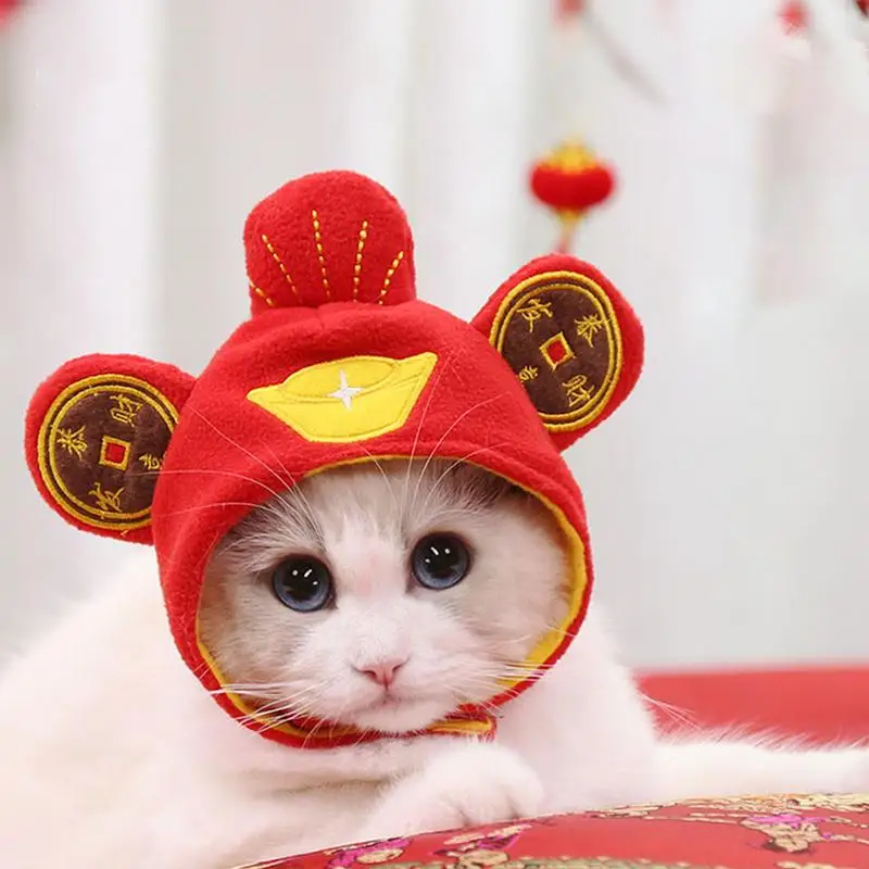 11cm New Year Pet Hat God Of Wealth Fortune Cat Hat Breathable Dog Hat Ear Warmer Party Cosplay Accessories Photo Props Headwear