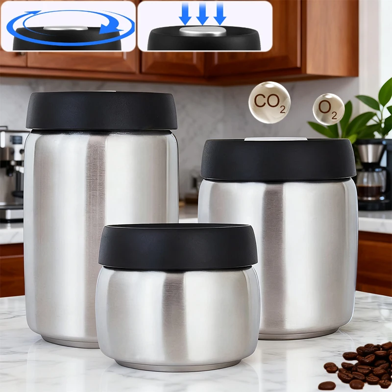 

400/800/1200ml New Vacuum Sealed Coffee Bean Storage Tank 304 Stainless Steel Moisture-proof Food Freshness Storage Containers