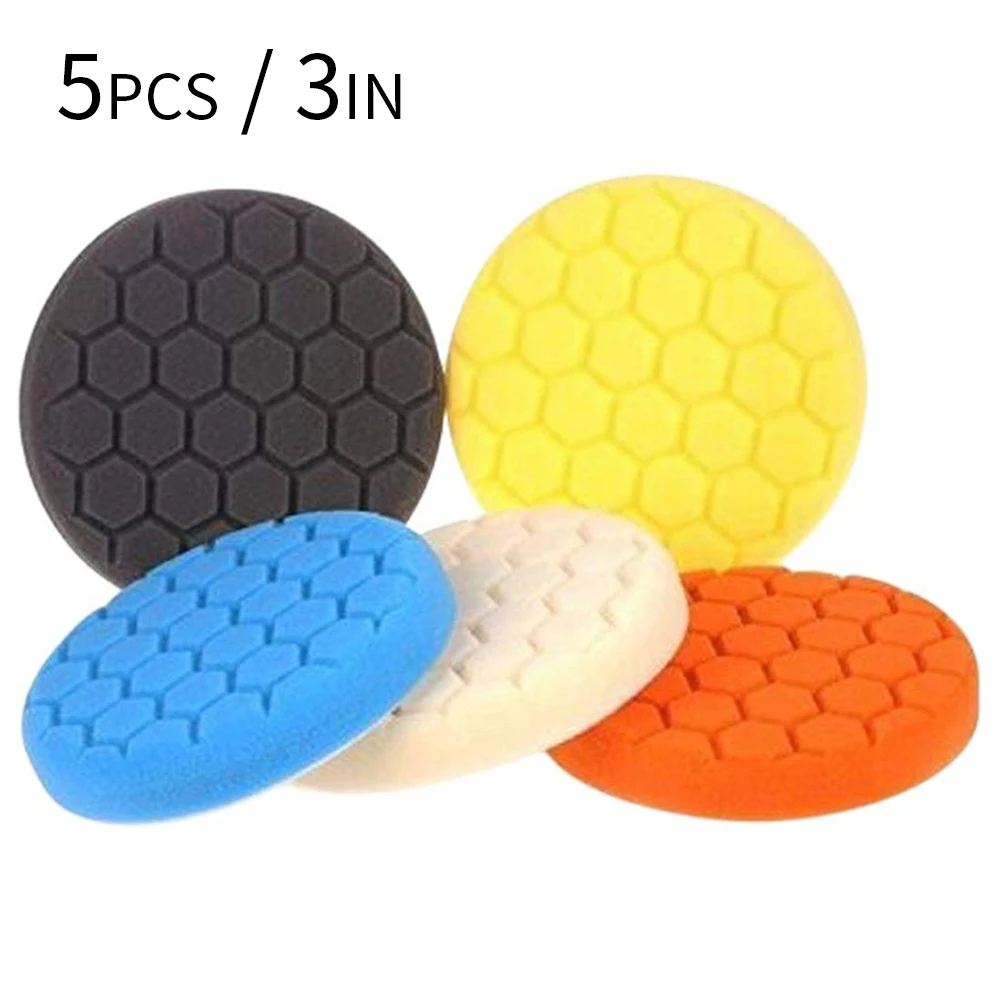 5Pcs Buffing Sponge Polishing Pad Kit for Car Polisher 3/4/5/6/7 Inch Polishing Sponge Pads for Drill Car Beauty Polishing