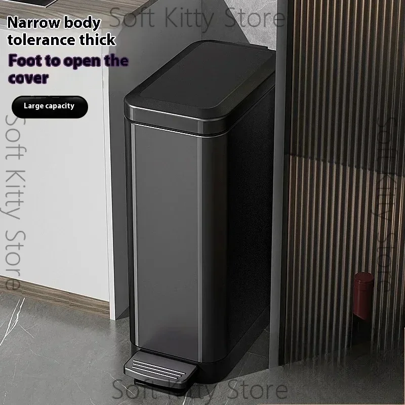 12/15/18L Wastebasket Treadle with Lid Stainless Steel Odor Resistant Home Trash Bin Kitchen Bathroom Large Capacity Garbage Can
