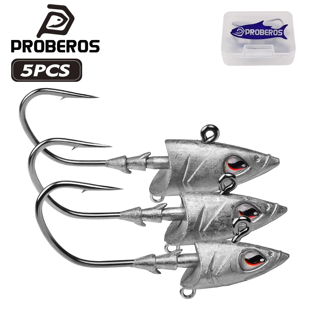 Proberos 5 Stück 3D Eyes Jig Head Angelhaken aus hochwertigem Kohlenstoffstahl für Swimbait-Jig-Heads.