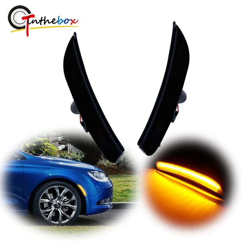 Gtinthebox Smoked Lens Amber/ White Full LED Car Front Side Marker Turn Signal Lights/ Parking Lights For 2015-2017 Chrysler 200