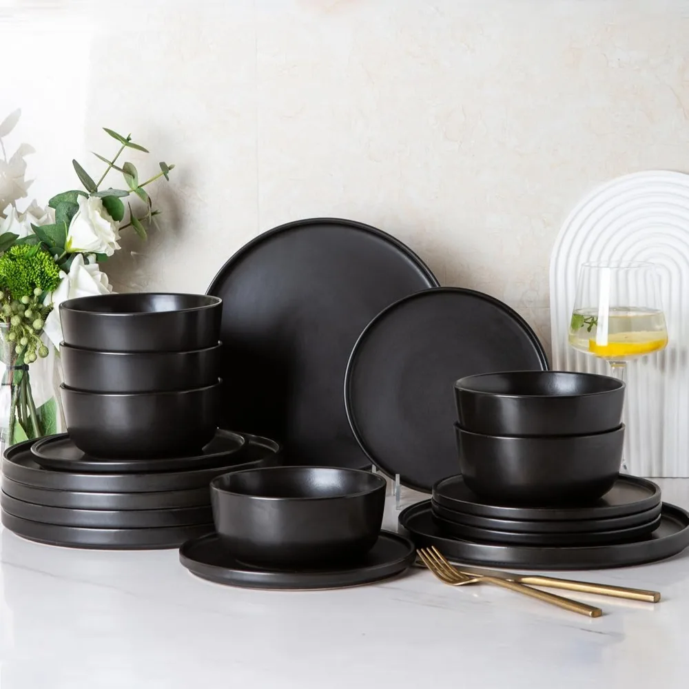 

AmorArc Stoneware Dinnerware Sets of 6,Reactive Ceramic Plates and Bowls Set,Highly Chip and Crack Resistant Dishwasher