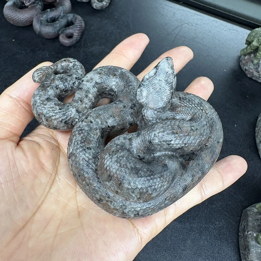 Custom Wholesale Yooperlite Crystal Snake Carving - 9.5cm Handcrafted Gemstone Rattlesnake Figurine Collectible