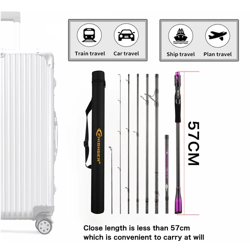 Imagen 2 del producto Caña de Pescar BIUTIFU Traveller+ para Spinning y Casting, 2.1/2.7/3.3m, Carbono T1000, 5-60g, Longitud Ajustable, con Bolsa de Transporte