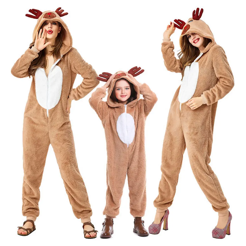 

Christmas Reindeer Jumpsuits Role-playing Animal Suit Elk Coral Fleece Costume Parent-child Christmas Reindeer Costume