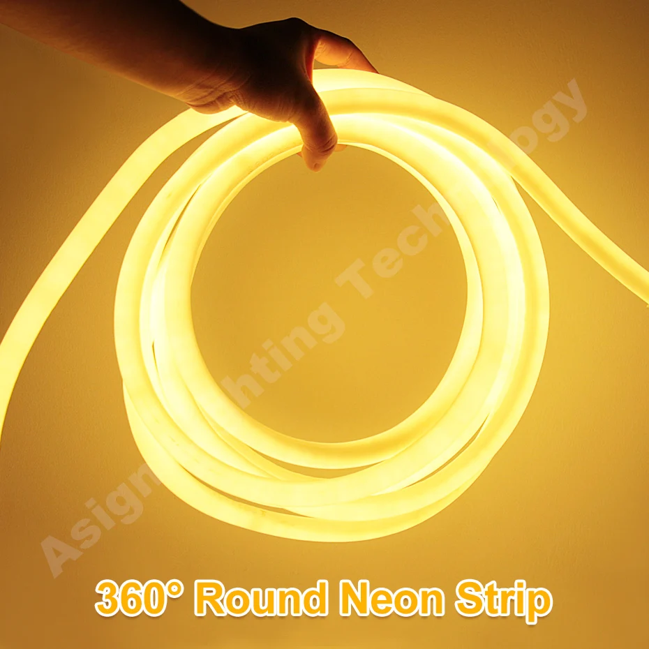 AC 220V LED Neon Tube LED Strip 360 Round SMD2835 Flexible Neon Strip 120 LEDs/m Decorative Light Tape Outdoor Waterproof IP67