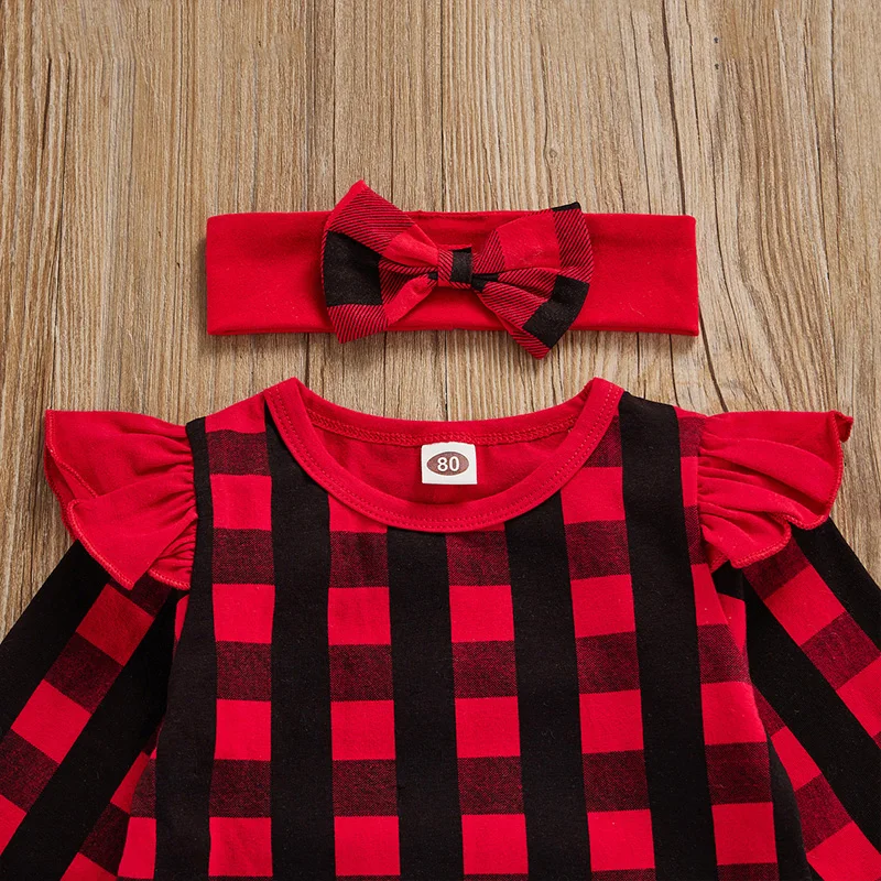 

Toddler Girls Romper Set with Matching Bow Headband Festive Holiday Outfit for Baby Girls Christmas Jumpsuit Gift