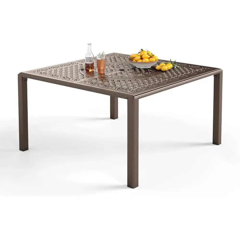 

8-Seat Square Outdoor Dining Table, 53 with Umbrella Hole, All-Weather Garden Furniture