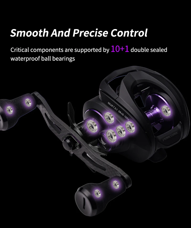 PURELURE ZANA MAX 10KG SV+DC Dual-Modus 7.3:1 Übersetzung Salzwasserbeständige Vollmetall 215g Macro Monster 10+1 Kugellager Baitcasting-Rolle – Detail 16