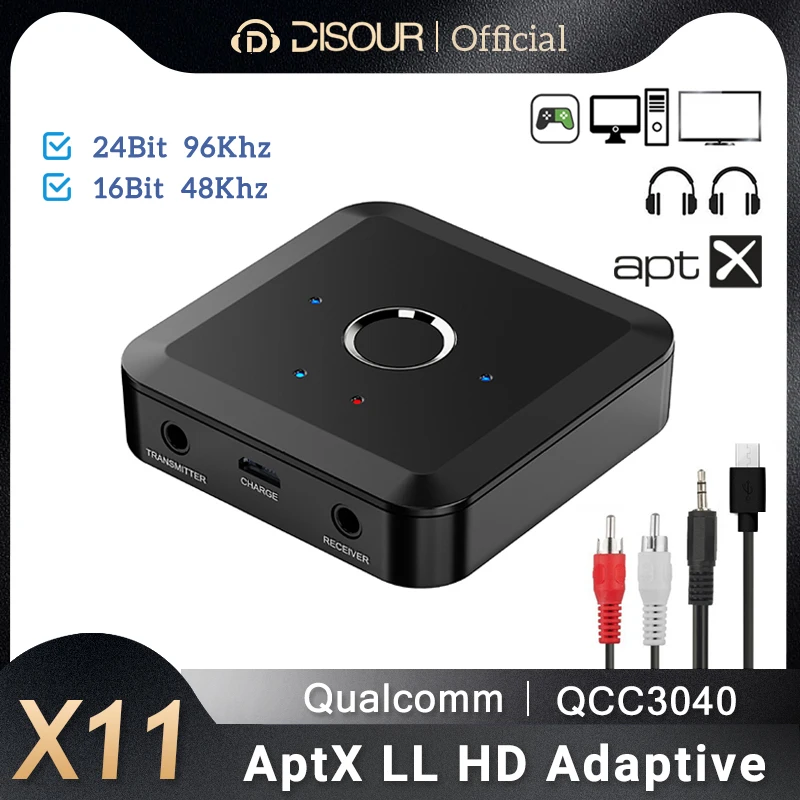 DISOUR 2 IN 1 Bluetooth 5.2 Audio Transmitter Receiver 24Bit 96Khz 3.5MM AUX aptX Adaptive LL HD Wireless Adapter For TV PC Car