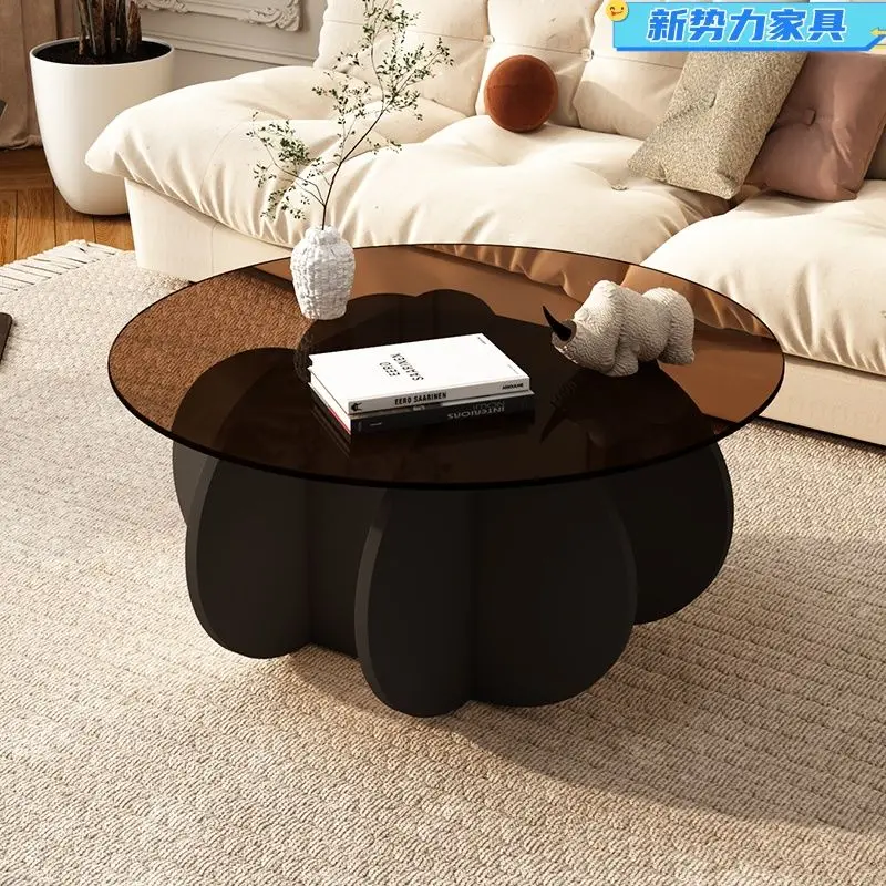 Glass light luxury modern coffee table living room home small apartment circular balcony table minimalist diameter 70 and 80cm