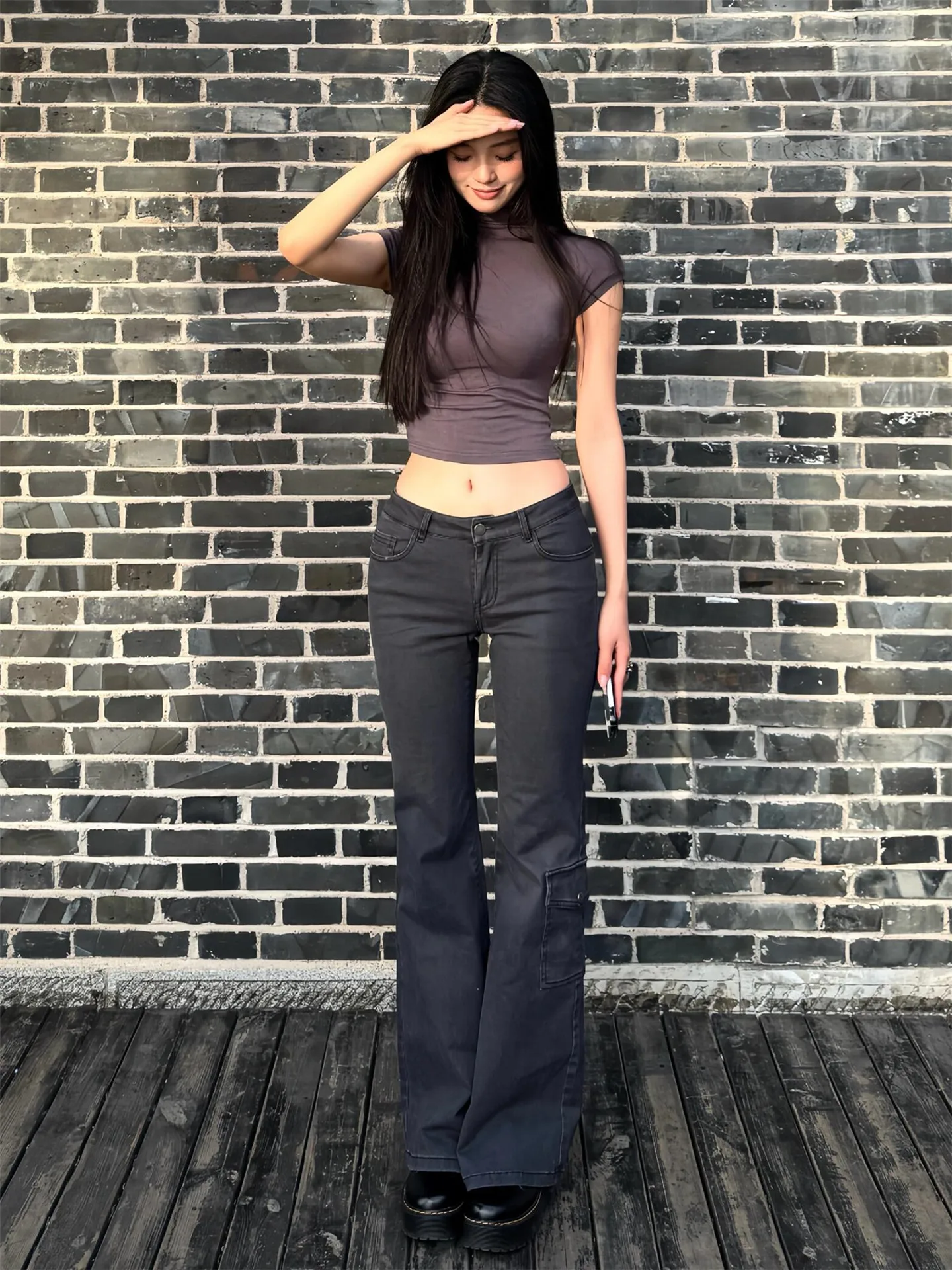 

Американские джинсы-клеш с низкой талией для женщин, весенне-осенние, с эффектом потертости, облегающие, повседневные, из хлопка