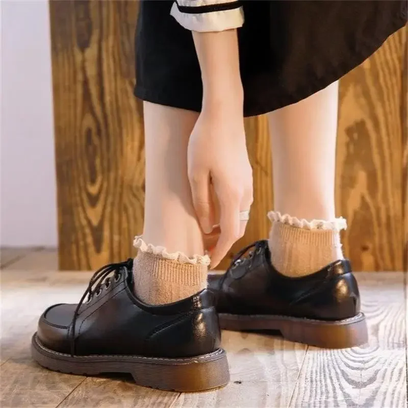 British Style Small Leather Shoes 2023 Autumn School Lace Up Women Shoes Retro Brown Black Single Shoes Round Toe Women Loafers