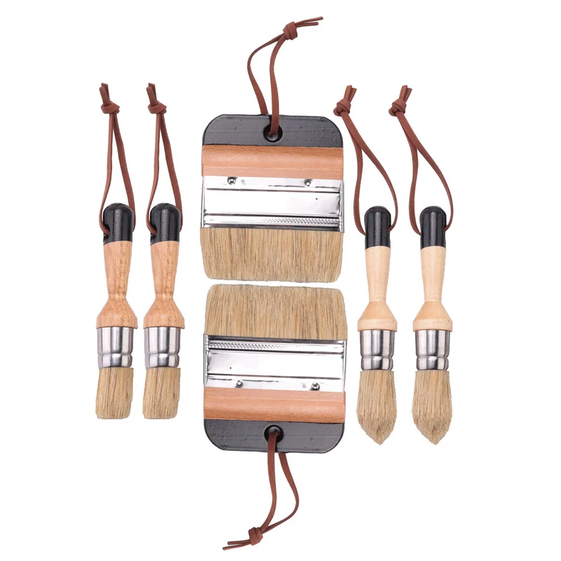 

ABRE-6Pack Chalk And Wax Paint Brushes Bristle Stencil Brushes For Wood Furniture Home Wall Decor