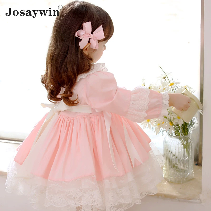 Spring Autumn Children Dress Original Baby Girl Lolita Dress Girls Spanish Vintage Pink Kids Wedding Dresses Vestidos Costume