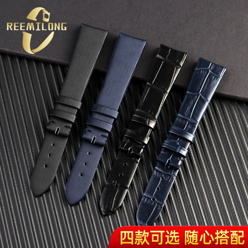 Silk cowhide watch strap 18mm Arc interface black blue skin-friendly women's watchband bracelet For Omega DE VILLE Tresor 428.17