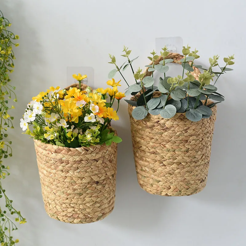 Hanging Storage Baskets Seagrass Woven Handmade Kitchen Tools Organizer Garden Planters Baskets Home Decor Flowers Pots