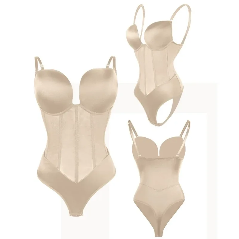 Women's Body Shaper Compression Bodysuit One Piece Backless Shapewear With Bra Corset Slimming Waist Under Dress Underwear