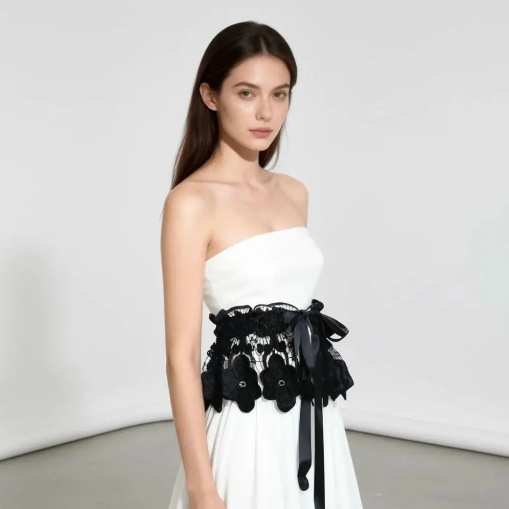 

Fashion Solid Color Lace Cummerbunds Elastic Tie Rope Corset Belt Hollow Waistband Wide Waist Corset Girl