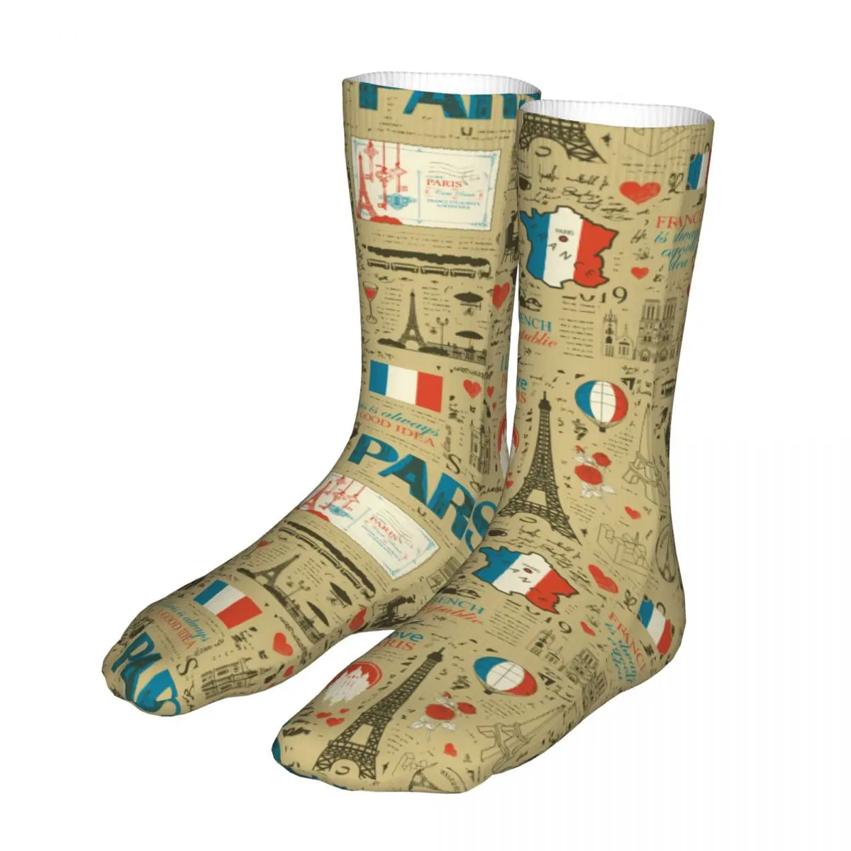 Retro France Paris French Map Flag Socks Men Women Polyester Fashion Socks High Quality Spring Summer Autumn Winter Socks Gift