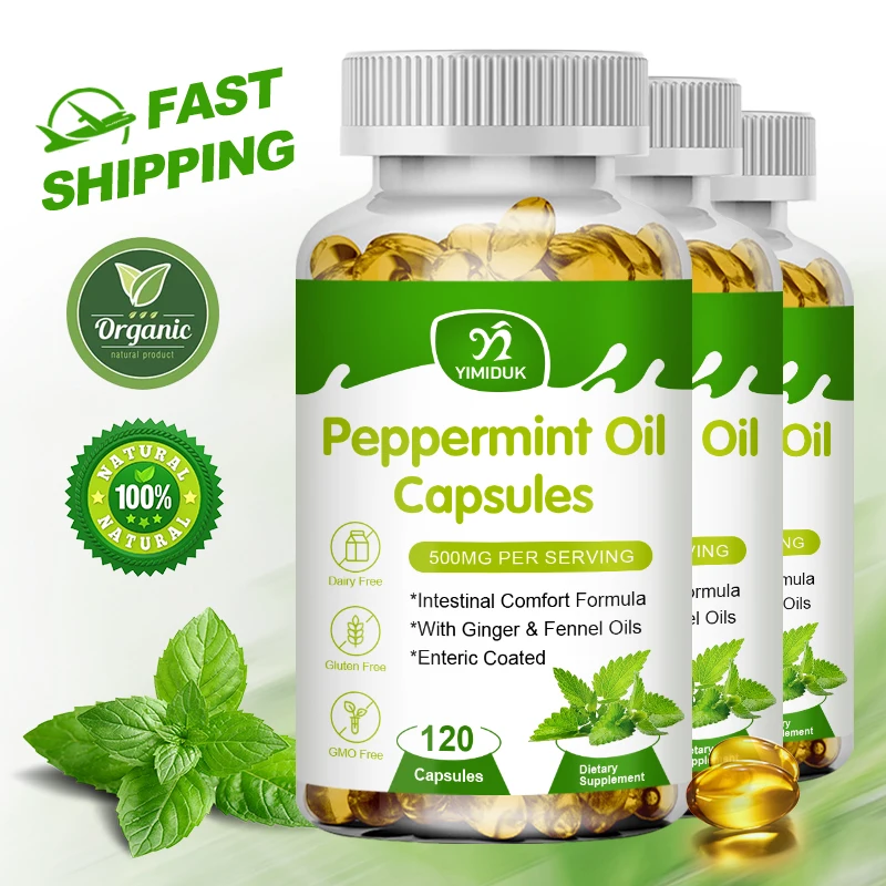 Peppermint Oil Capsules, Peppermint & Oregano Oil Complex, Digestive Aid for Gastrointestinal Health