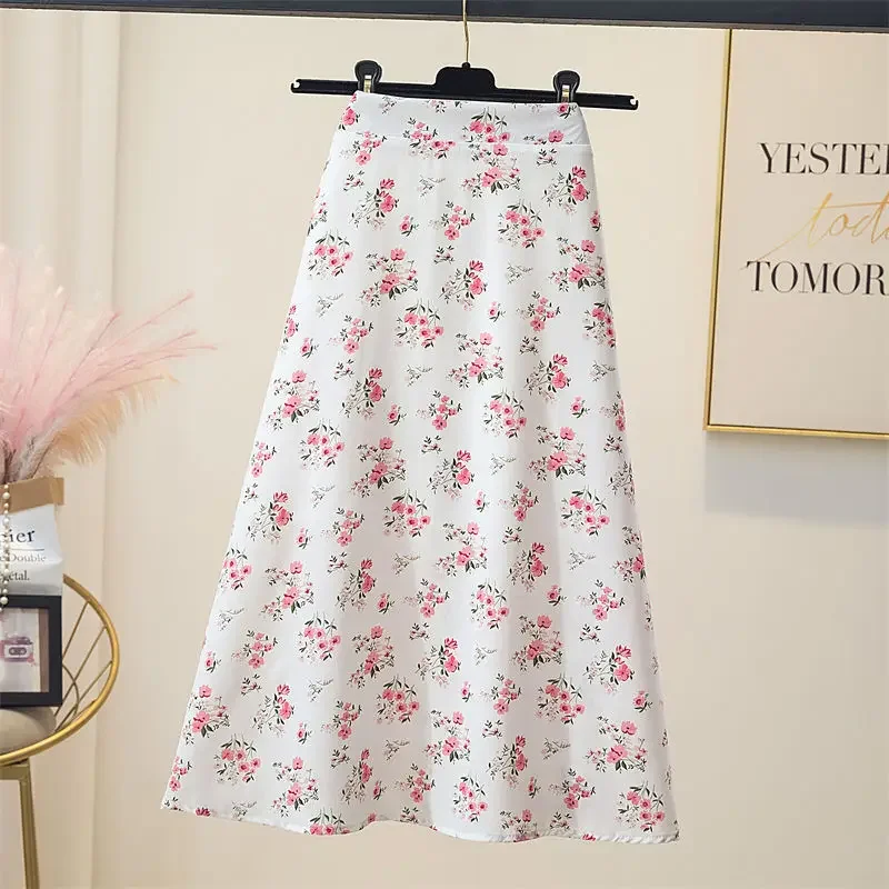 

2025 Stylish Trend V Cheap New in A Line Chiffon Woman Skirt Midi High Waist Floral Skirts for Women Vintage Aesthetic Summer