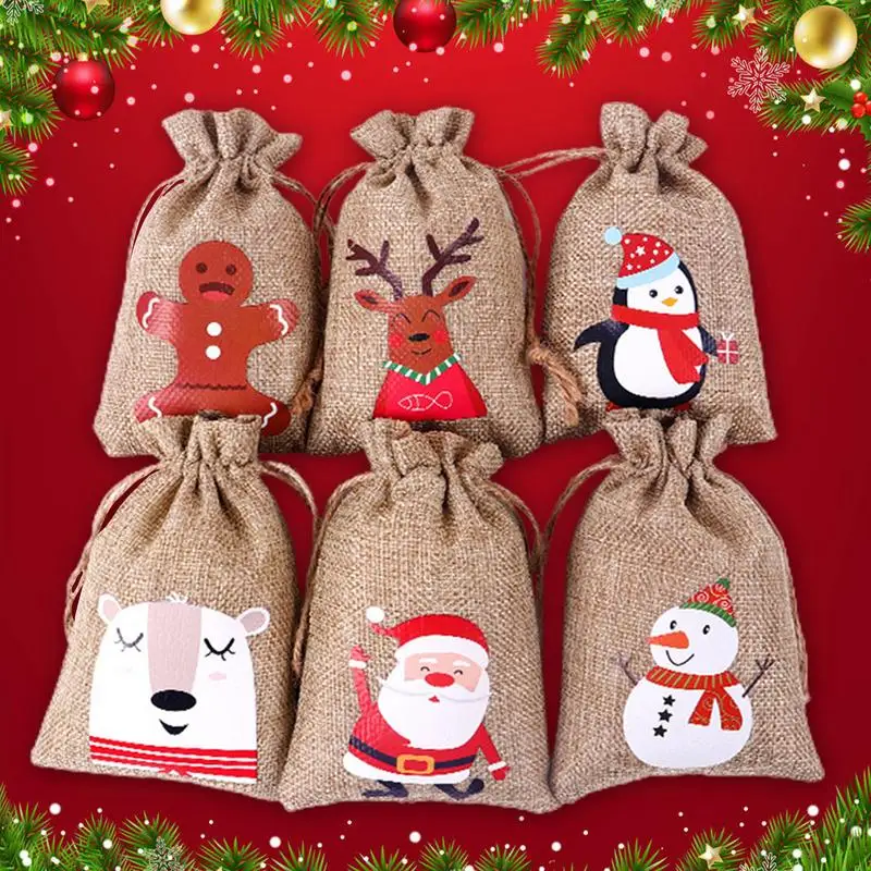 24 Days Holiday Christmas Countdown Advent Bags With Drawstring 2024 Reusable Burlap Bags For Gifts And Snacks Hanging