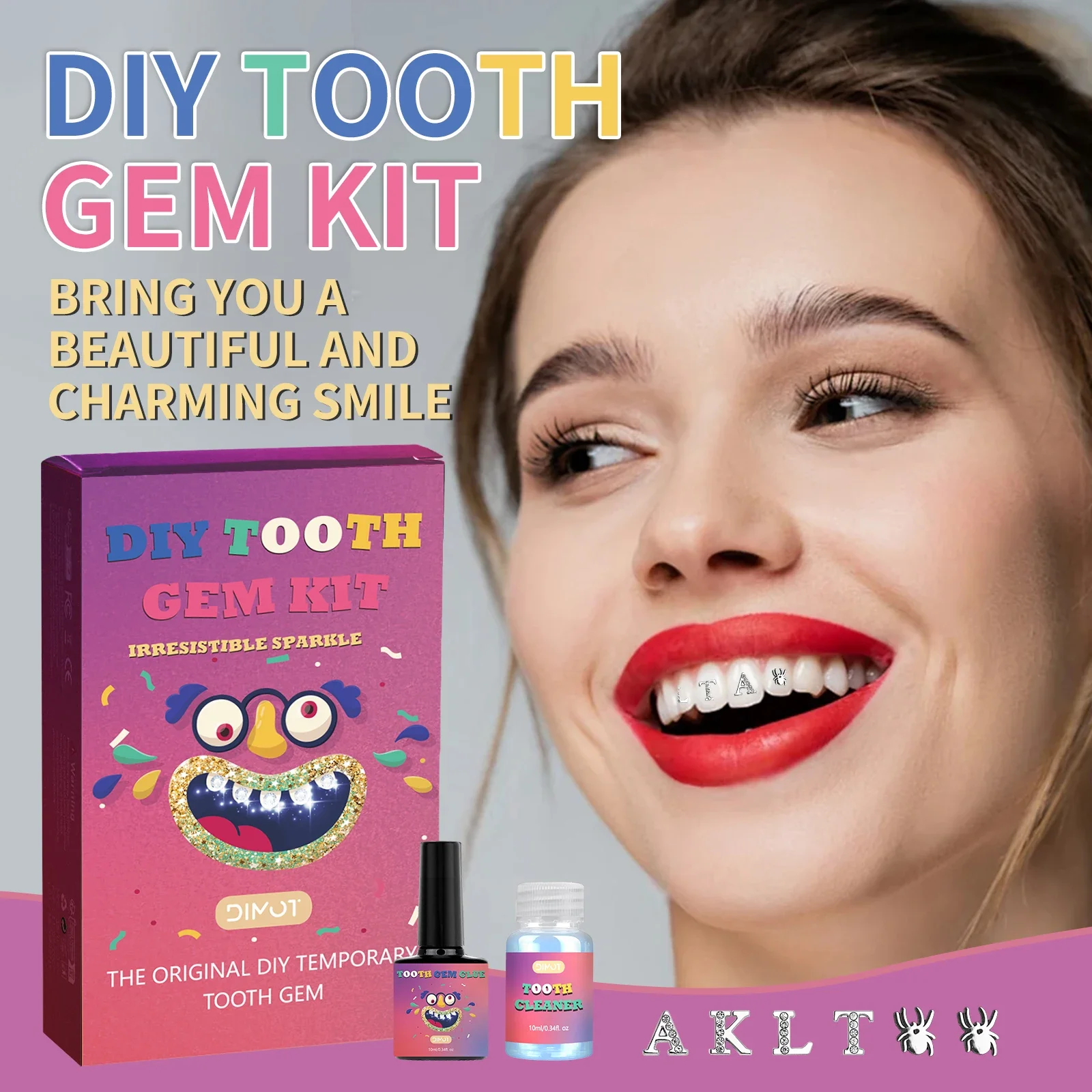 ชุดอุปกรณ์ตกแต่งฟันด้วยอัญมณีใส ชุดอัญมณีประดับฟัน DIY พร้อมกาวและไฟ ประดับฟันด้วยกลิตเตอร์วิบวับ