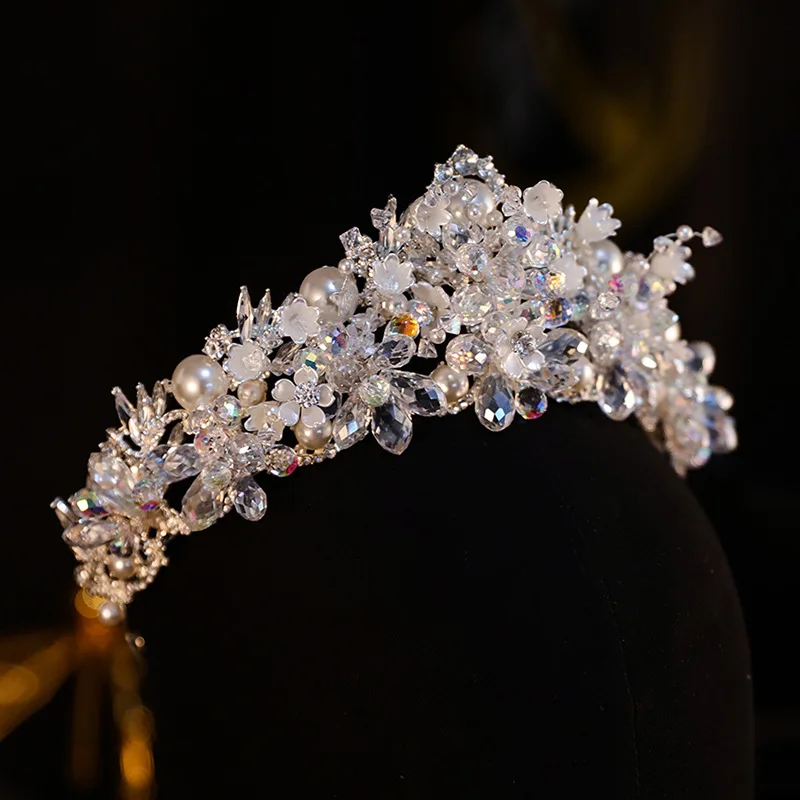 New Luxury Bridal Crowns Women Tiaras Crystal Pearl Pageant Queen Diadem Bride Headband Wedding Hair Accessories Headdress Gift