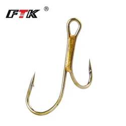 FTK 20pcs Double Fishing Hook High Carbon Steel Golden Barbed Hook 1# 2# 4# 6# 8# Pike Trout Perch Ringed Zander Fishhooks