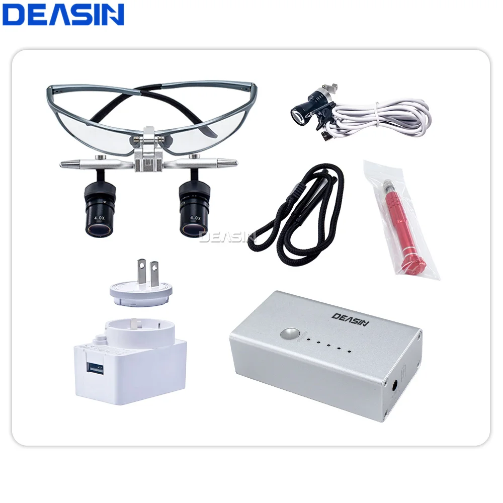 DEASIN Dental Ergo2 Loupes 4X 5X 6X Magnifying Glass 45°Optical Corner Structure with 5W LED Light Surgery Lens Dentistry Tool