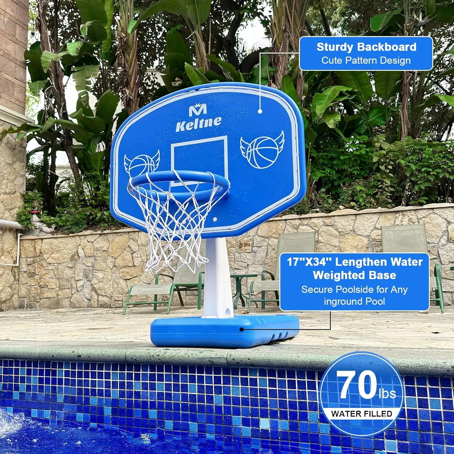 Large Swimming Pool Basketball Hoop with Extended Sturdy Base, Perfect for Poolside Basketball Games, Includes 2 Balls and Pump, Fun Water Activity for Kids and Adults, Summer Outdoor Entertainment