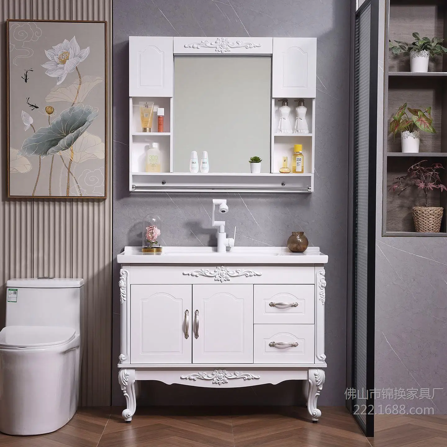 European Bathroom Cabinet Combination Washbasin Floor-to-ceiling Bathroom Sink Integrated Washbasin Modern Simple New Model