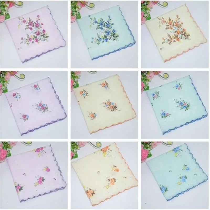 3 قطعة مناديل نسائية مربعة ماصة ناعمة على الطراز العتيق مطبوع عليها زهور مناديل الجيب لهدية الزفاف