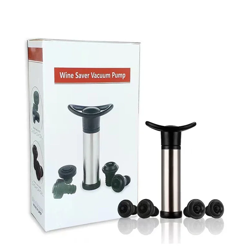 Vacuum Wine Saver Set, Pump Preserver with 4 Vacuum Wine Stoppers for White / Beer Wine, Stainless Steel, Keep Wine Fresh