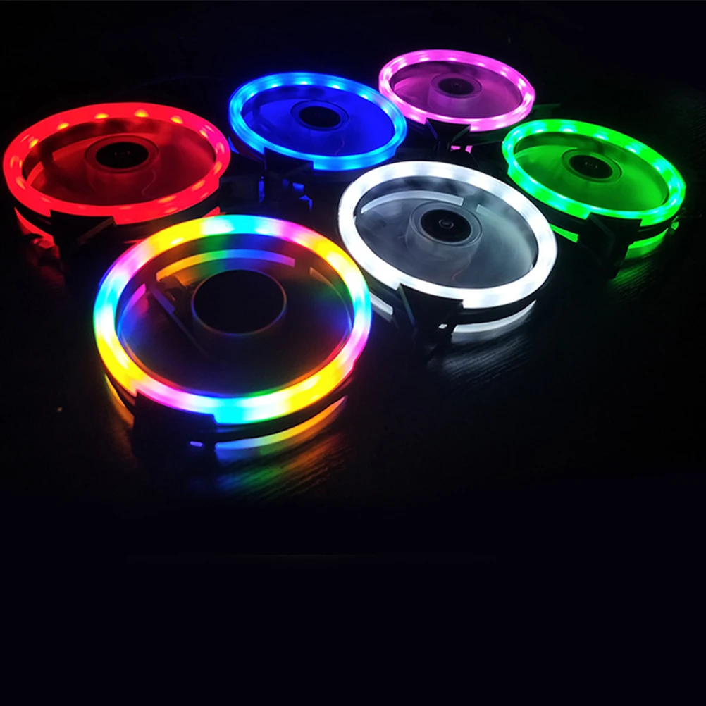 

1PC 12CM Mute Computer Fan Cool LED Computer Fan Double Aperture RGB Cooling Fan Desktop Computer Main Case Fan for Home Dorm (P